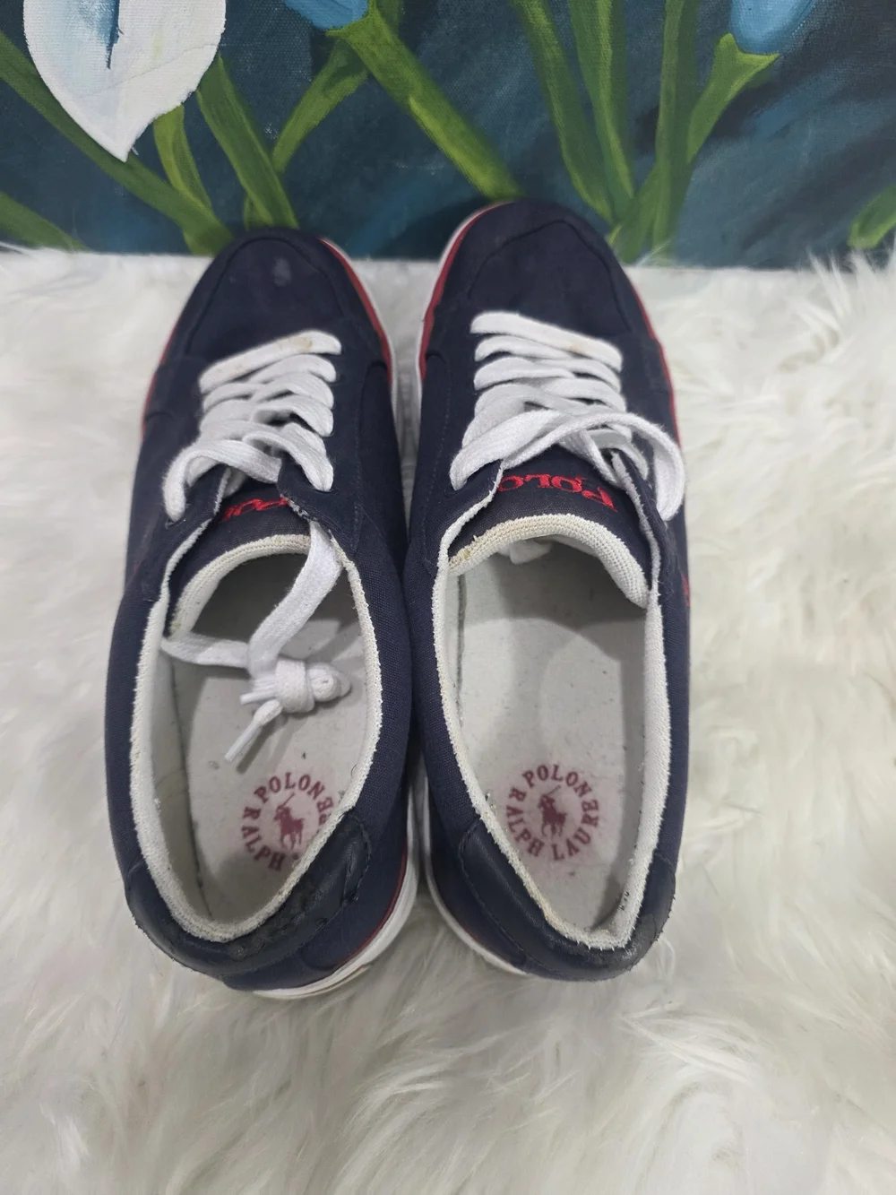 Vtg Polo Ralph Lauren Brisbane II Blue Canvas Lace Up Sneakers Men 9.5 Red Pony